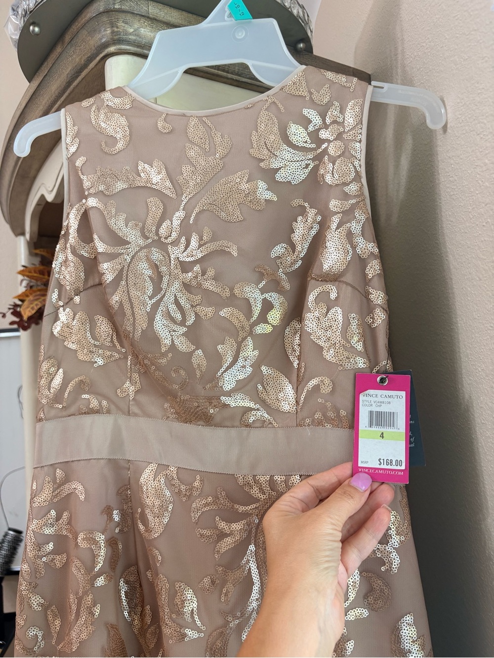 Vince Camuto Rose Gold Sequin Floral Formal Dress